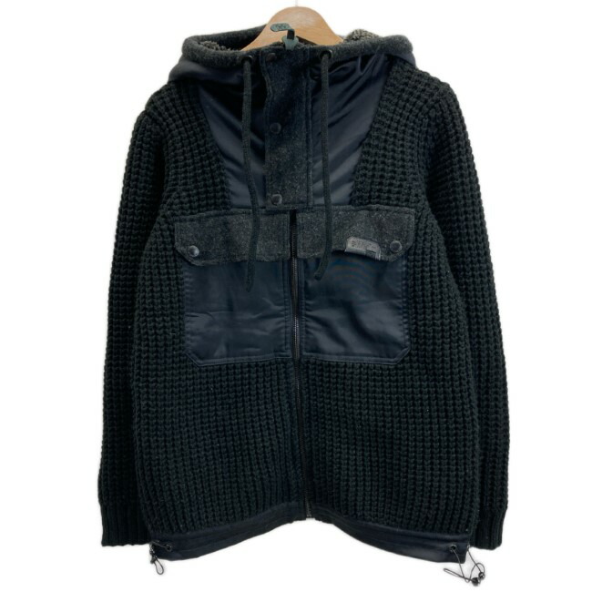 【中古】　DIESEL　ジップアップニット　ニットアウター　パーカー　フルジップ　切替　フード裏地ボア　TALONジップ　古着　/1585｜KINJIusedclothing