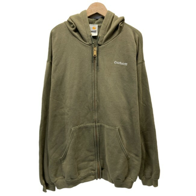 【中古】 Carhartt ジップアップパーカー フーディ ボンネット フルジップ 裏起毛 無地 ワンポイント ブランド名ロゴタイプ 縫い 厚地の外套大きさ アメカジ 古着 /2007
