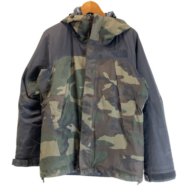 【中古】　THE NORTH FACE　ダウンジャケット　ナイロンジャケット　マウンテンパーカー　フード　フルジップ　切替　迷彩　ワンポイント　刺しゅう　アウトドア　古着　/1152｜KINJIusedclothing