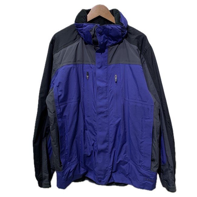【中古】　L.L.Bean　ナイロンジャンパー　マウンテンパーカー　アウター　ハイネック　フルジップ　フード収納可能　無地　ワンポイント　ブランドロゴ　刺しゅう　アウトドア　古着　/1151