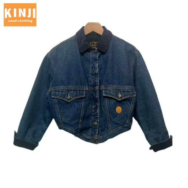 【中古】　TRUSSARDI　デニムジャケット　Gジャン　アウター　無地　ショート丈　イタリア製　古着　/1964