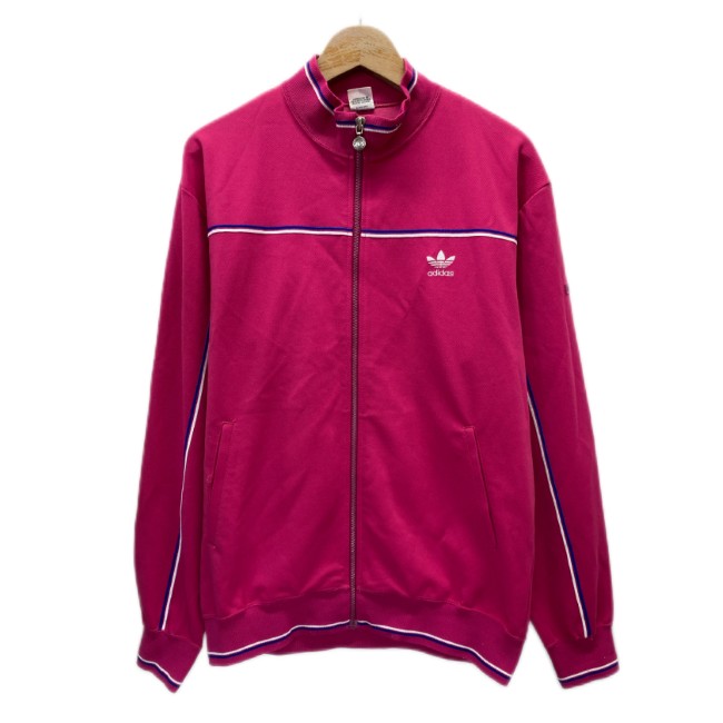 【中古】　adidas　トラックジャケット　80s vintage　80年代　ジャージ　ハイネック　フルジップ　無地　ワンポイント　ブランドロゴ　トレフォイル　刺しゅう　日本製　スポーツ　古着　/0129｜KINJIusedclothing