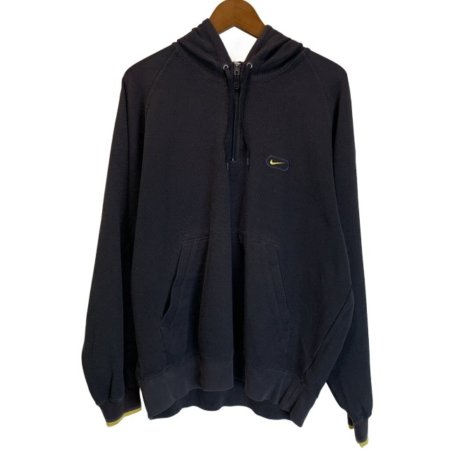 【中古】 NIKE 貨物自動車上衣 90s vintage 90年月日 OLD プルオーバー ボンネット ハーフジップ 無地 ワンポイント スウッシュ 刺繍 運動競技 古着 /2001