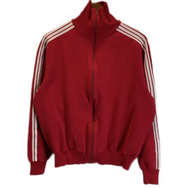 【中古】　adidas　トラックジャケット　70s vintage　70年代　OLD　ジャージ　ハイネック　フルジップ　無地　トラックライン　デサント製　日本製　古着　/2001