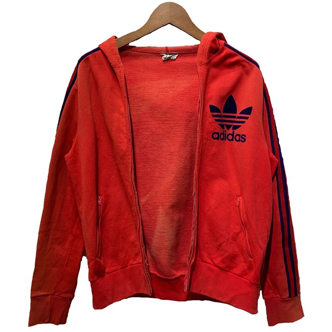 【中古】　adidas　トラックジャケット　60's vintage　ジャージ　フード　ワンポイント　ブランドロゴ　トレフォイル　プリント　トラックライン　フランス製　スポーツ　古着　/2001｜KINJIusedclothing
