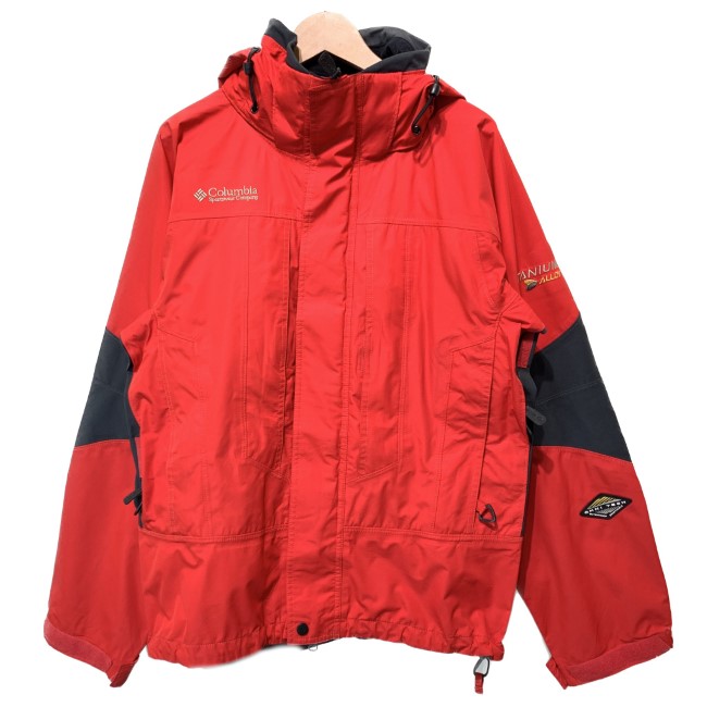 【中古】 Columbia ナイロン前掛け アウター ボンネット フルジップ ワンポイント TITANIUM OMNI TECH レインウェア アウトドア 古着 /1151