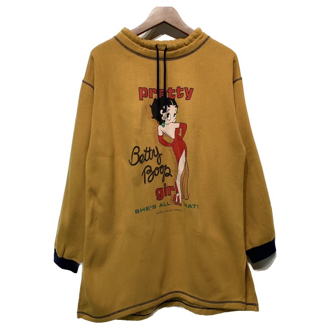 【中古】 BETTY BOOP 汗水 90’s vintage 長袖 調教師 モックネック 裏起毛 文字記号 ベティブープ 刷り上げる 古着 /1930