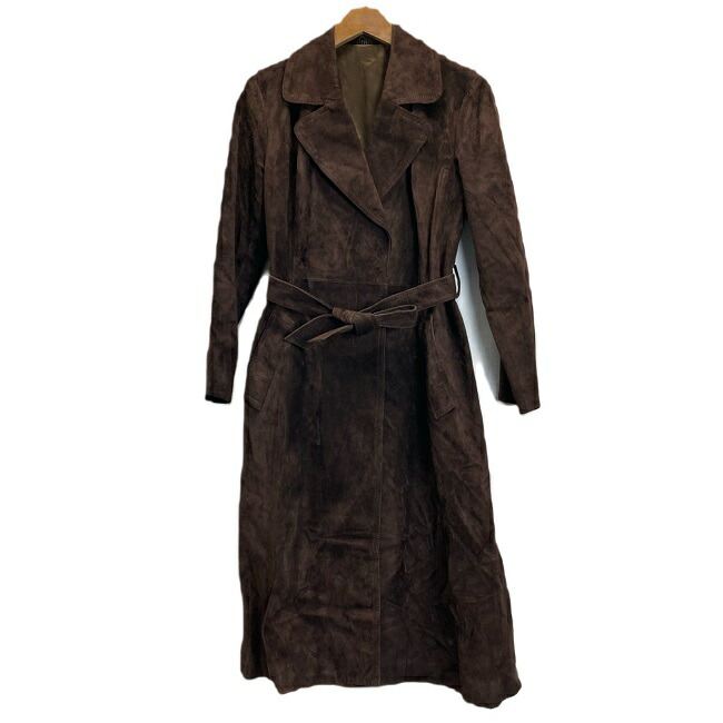 【中古】 レザーコート ロング丈 ベルト付き 古着 /1980|KINJIusedclothing