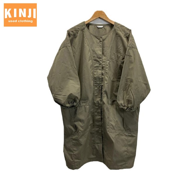 【中古】　im ISSEY MIYAKE　ノーカラーコート　アウター　エプロン　ポリエステル　コットン　ロング丈　ドロップショルダー　C-KN3333　日本製　古着　/2496｜KINJIusedclothing