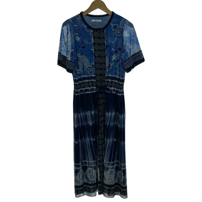 【中古】 VIVIENNE TAM ワンピース 半袖 ミモレ丈 ウエストヒモ ドローストリング フルジップ 総柄 花柄 日本製 古着 /2495|KINJIusedclothing