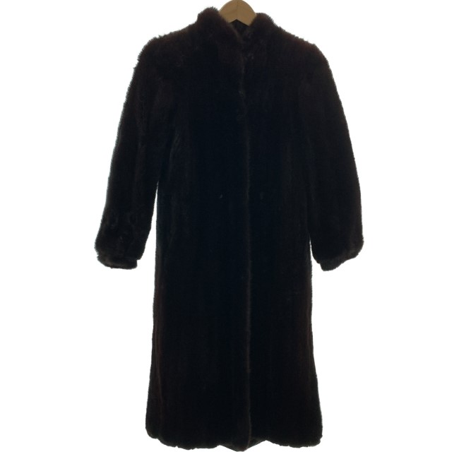 【中古】 毛皮厚地の外套 ロング丈 無地 向こう正面引っ掛かり 古着 /0281