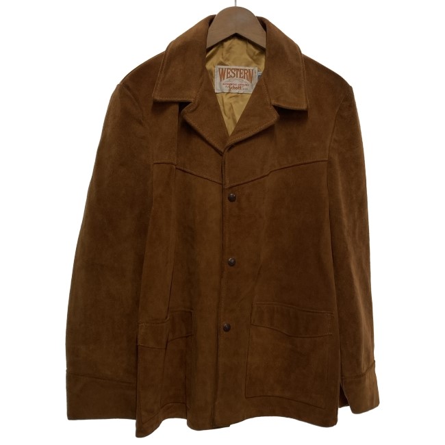 【中古】 Schott ウエスタンジャケット 70s vintage 70年代 OLD レザージャケット スナップボタン 無地 USA製 アメカジ 古着 /1980|KINJIusedclothing