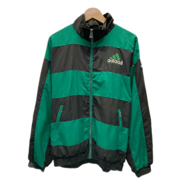 【中古】 adidas ナイロン前掛け 90s vintage 90年月日 アウター フルジップ ハイネック バイ色つや ワンポイント ブランド名ロゴタイプ スリー縞模様 刺繍 厚地の外套大きさ 運動競技 古着 /2001