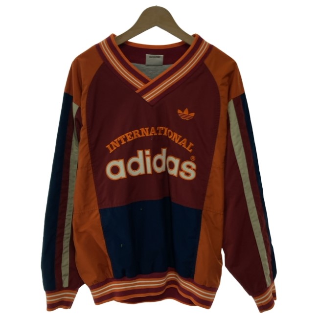 【中古】　adidas　ウインドブレーカー　90s vintage　90年代　プルオーバー　アウター　Vネック　ブランドロゴ　トレフォイル　刺しゅう　デサント製　AA-7151　日本製　スポーツ　古着　/0141｜KINJIusedclothing