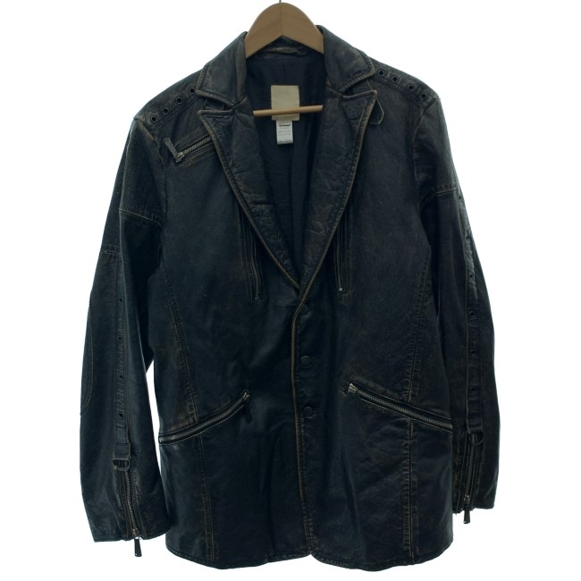 【中古】　DIESEL　レザージャケット　テーラードジャケット　無地　シングルボタン　イタリア製　古着　/1587｜KINJIusedclothing