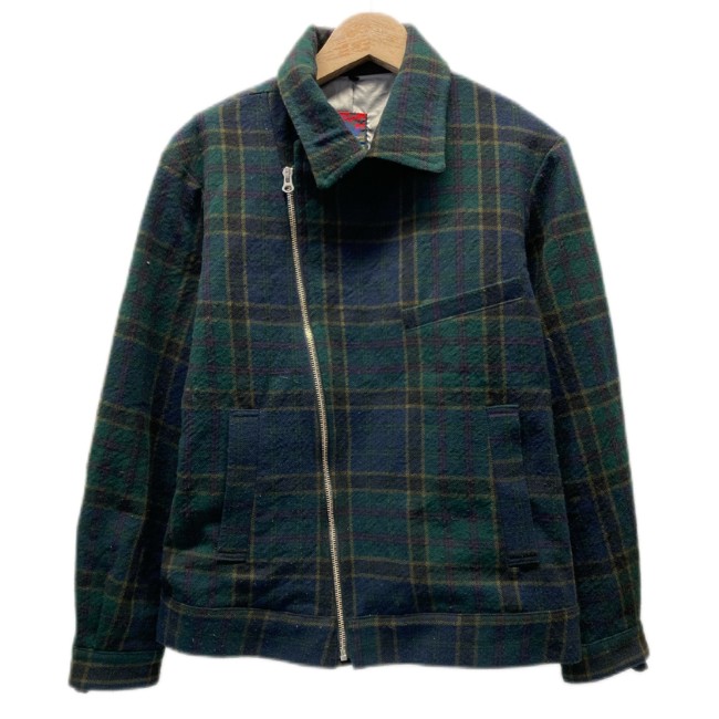【中古】 BRUNA BOINNE ライダースジャケット ウールジャケット アウター チェック サイドジップ 日本製 古着 /1587|KINJIusedclothing