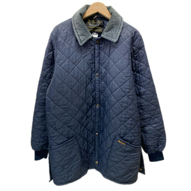 【中古】 Barbour キルティング上衣 ナイロン上衣 アウター 襟コール天 無地 ワンポイント ブランド名ロゴタイプ 刺繍 姿勢衣嚢 イングランド製 古着 /1904