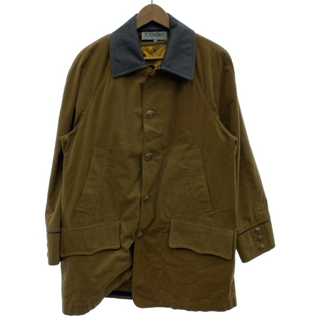 【中古】　ICEBERG　ウールジャケット　アウター　無地　襟レザー　フロントポケット　イタリア製　古着　/1156｜KINJIusedclothing