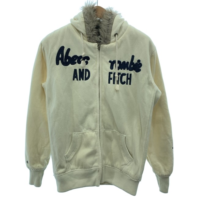 【中古】 Abercrombie\u0026Fitch ジップアップパーカー フルジップ ボンネット 裏地ボア ブランド名ロゴタイプ 紋章 厚地の外套大きさ Y2K アメカジ 古着 /1587