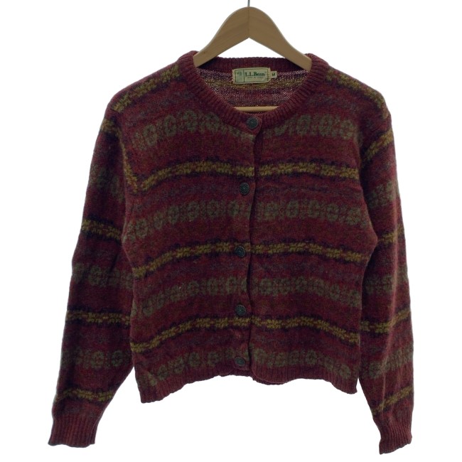 【中古】　L.L.Bean　カーディガンセーター　長袖　ニット　クルーネック　総柄　アウトドア　古着　/2002｜KINJIusedclothing