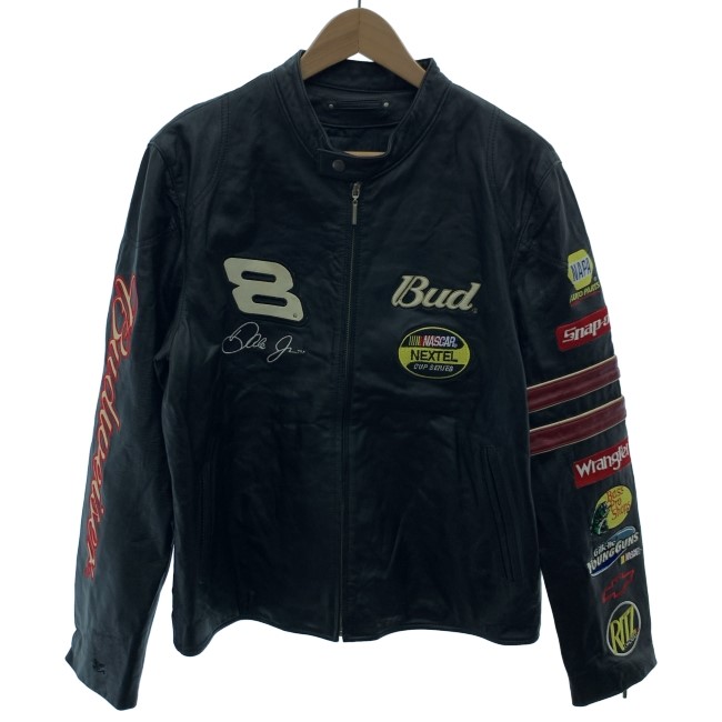 【中古】 Wilsons Leather ライダースジャケット レザージャケット シングルライダース 刺しゅう ワッペン アドバタイジング 古着 /1930