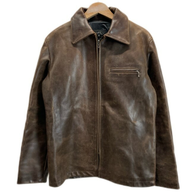 【中古】 A.P.C. レザージャケット ライダースジャケット アウター フルジップ 無地 ririジッパー フランス製 古着 /1587|KINJIusedclothing