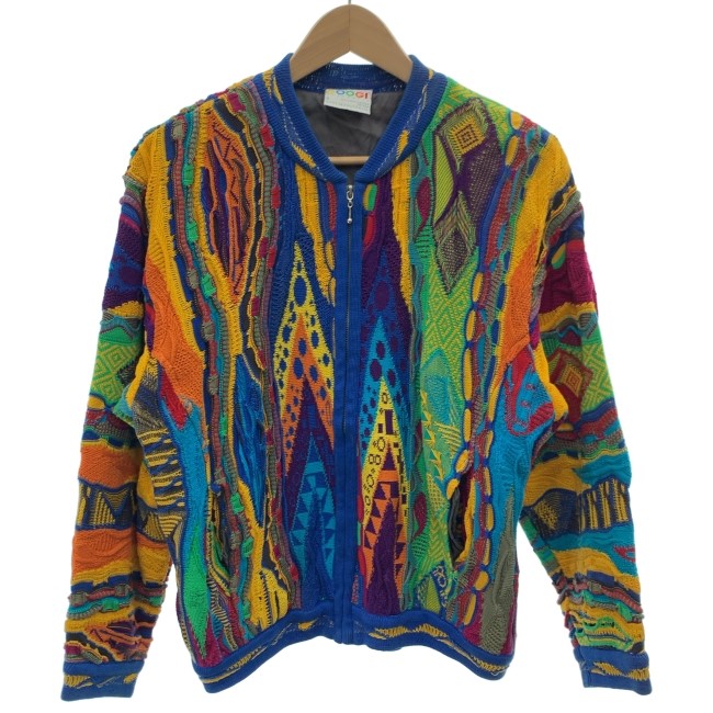 【中古】 COOGI ジレー フルジップ 総柄 3D編み物 オーストラリア連邦製 古着 /1930