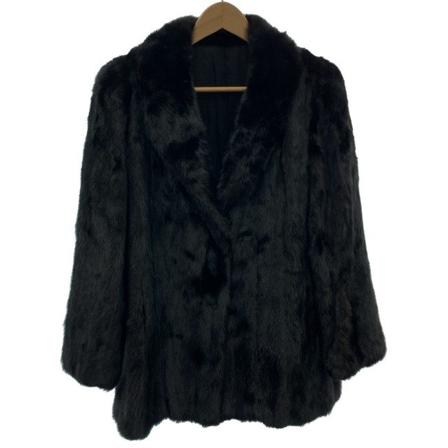 【中古】 ファージャケット テーラードカラー リアルファー フロントホック 無地 古着 /0281|KINJIusedclothing
