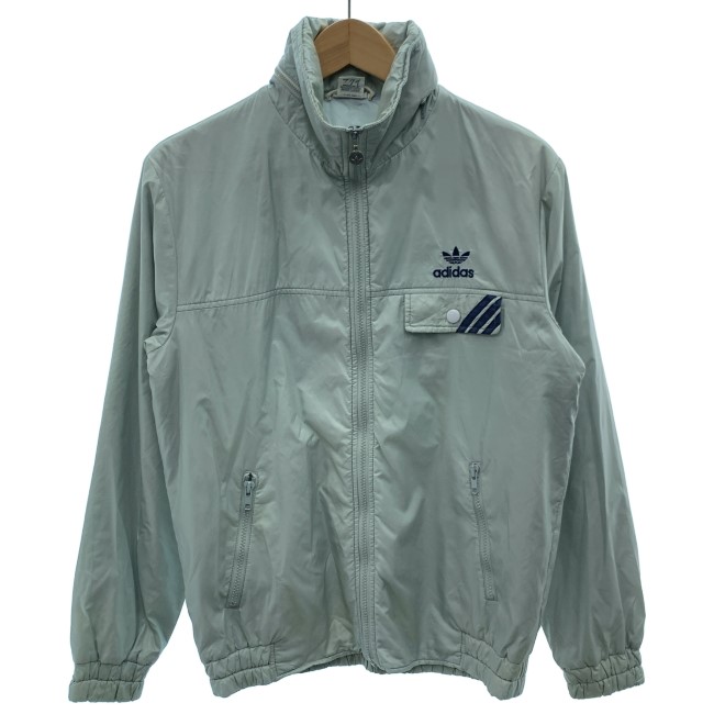 【中古】　adidas　ウインドブレーカー　70s vintage　70年代　OLD　ナイロンジャケット　ハイネック　フルジップ　無地　ワンポイント　トレフォイル　刺しゅう　デサント製　ADS-730　日本製　スポーツ　古着　/4600｜KINJIusedclothing