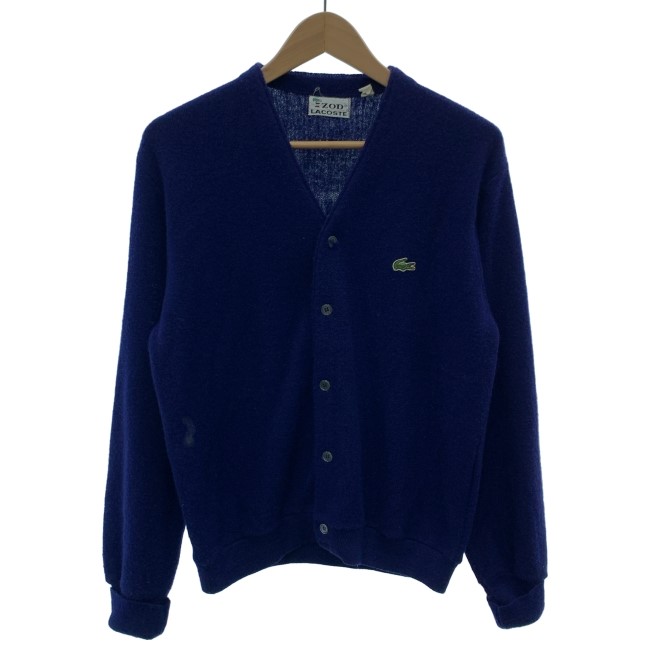 【中古】 IZOD LACOSTE ジレー 70s vintage 70年月日 OLD 長袖 編み物 V素っ首 盛りだくさん名取り草 無地 ワンポイント クロコダイル 刺繍 古着 /1385