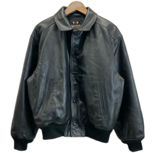 【中古】 VAN -JAC- レザージャケット アウター 豚革 牛革 フルボタン 無地 BigOne 古着 /1930|KINJIusedclothing