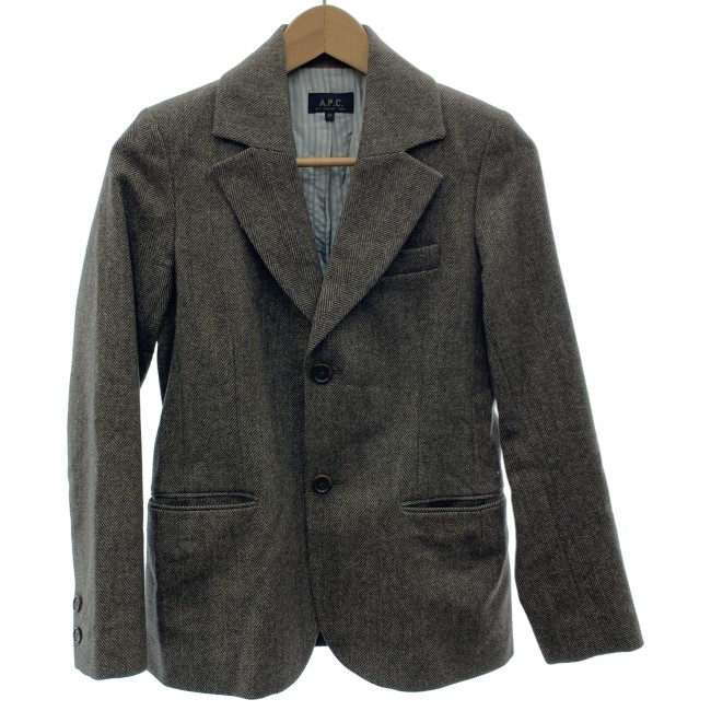 【中古】 A.P.C. テーラードジャケット 羊毛上衣 シングル名取り草 杉綾模様 古着 /1587