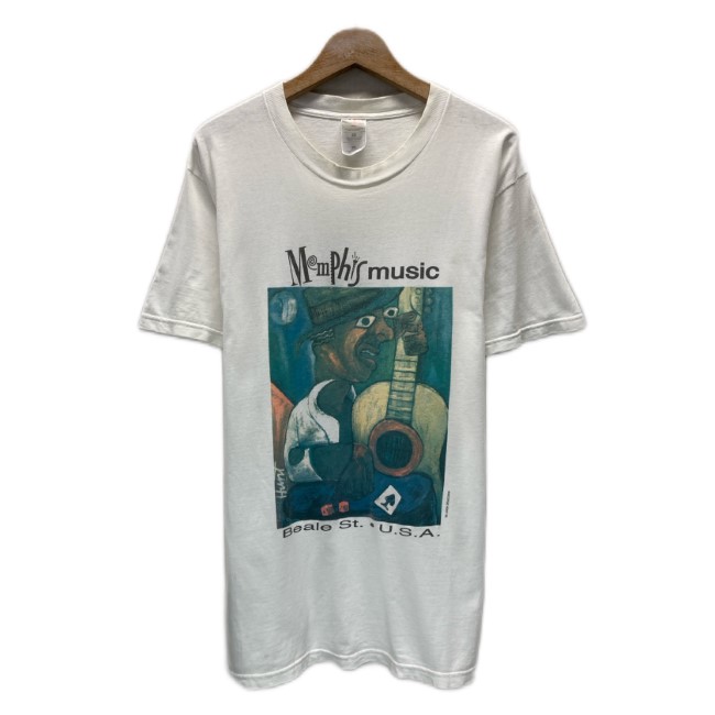 【中古】 FRUIT OF THE LOOM Tシャツ 90s vintage 90年代 (C)GEORGE HUNT 96 半袖 プリシュランク Memphis music Beale St・U.S.A. HEAVY COTTON 両面プリント 古着 /1930|KINJIusedclothing