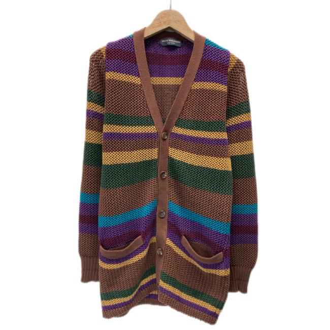 【中古】 KEITA MARUYAMA HOMME ジレースウェーター 長袖 V素っ首 盛りだくさん名取り草 間借り人 マルチ間借り人 メッシュ 向こう正面衣嚢 日本製 古着 /1156