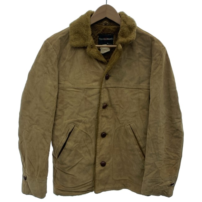 【中古】　TOWNCRAFT　ボアジャケット　60's-70's vintage　60-70年代　OLD　レザージャケット　スエード　無地　フルボタン　古着　/1592｜KINJIusedclothing