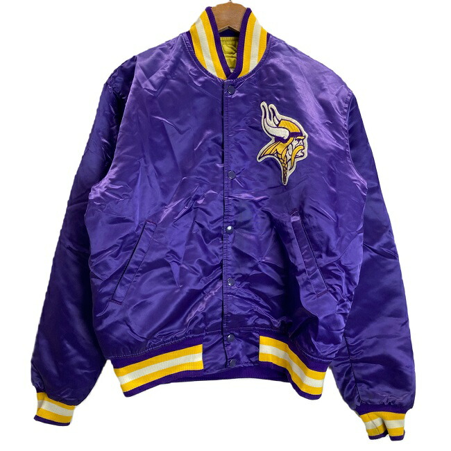 【中古】 STARTER スタジャン 上衣 ナイロン前掛け アウター ワンポイント 紋章 NFL Minnesota Vikings ミネソタバイキングス USA製 表どおり 古着 /1930