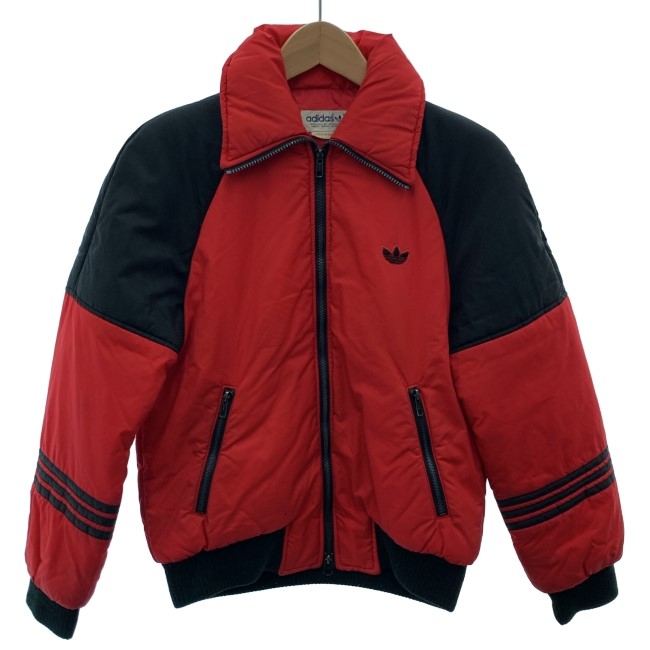 【中古】　adidas　ナイロンジャンパー　80s vintage　80年代　OLD　中綿ジャンパー　バイカラー　無地　ワンポイント　トレフォイル　ワッペン　デサント社　ADS-5401　日本製　スポーツ　古着　/0141｜KINJIusedclothing