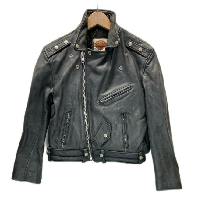 【中古】　HARLEY-DAVIDSON　レザージャケット　ライダースジャケット　アウター　無地　フロントポケット　アドバタイジング　アメカジ　古着　/1901｜KINJIusedclothing