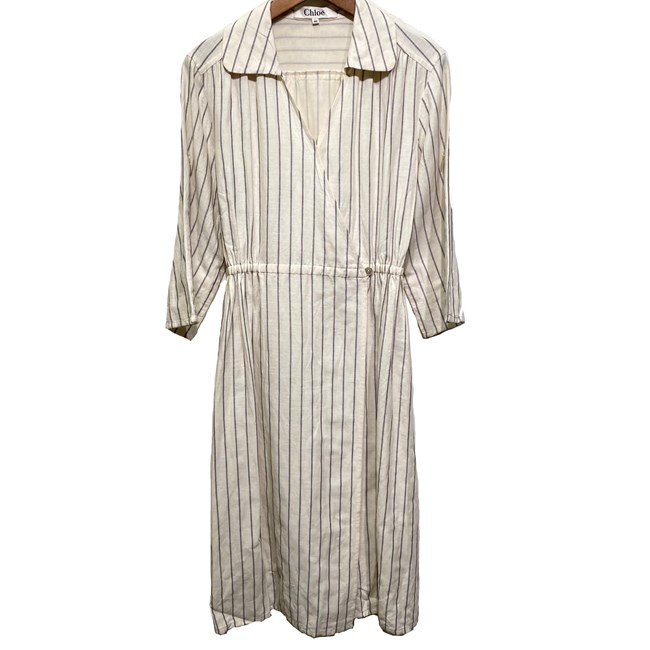 【中古】 Chloe 衣装 七分袖 並み並み丈 Vのど首 縞模様 酉の方角天然ゴム 古着 /2496
