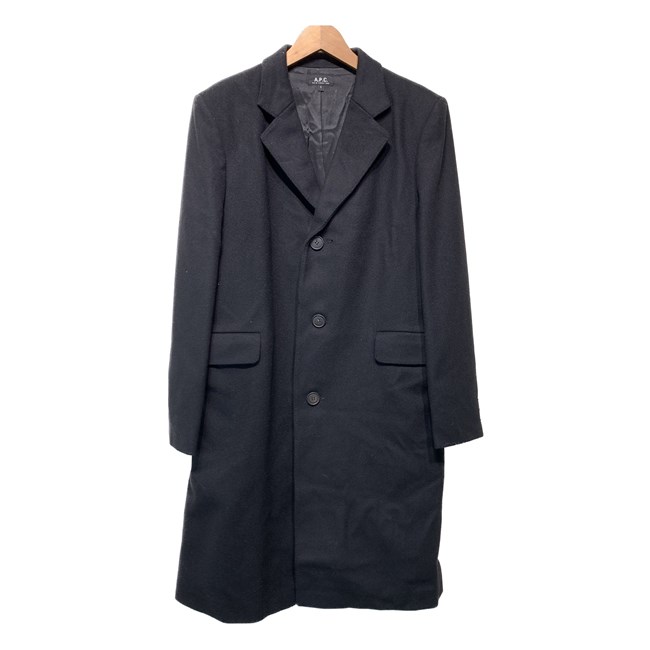 【中古】　A.P.C.　スタンダードカラーコート　チェスターコート　ロング丈　アウター　ウール　無地　フランス製　古着　/1587｜KINJIusedclothing