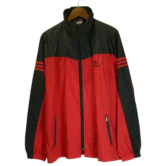 【中古】 adidas ナイロン前掛け 80s vintage 80年月日 上衣 アウター ハイネック フルジップ バイ色合い 無地 ワンポイント ブランド名ロゴタイプ トレフォイル 縫い 日本製 運動競技 古着 /1301