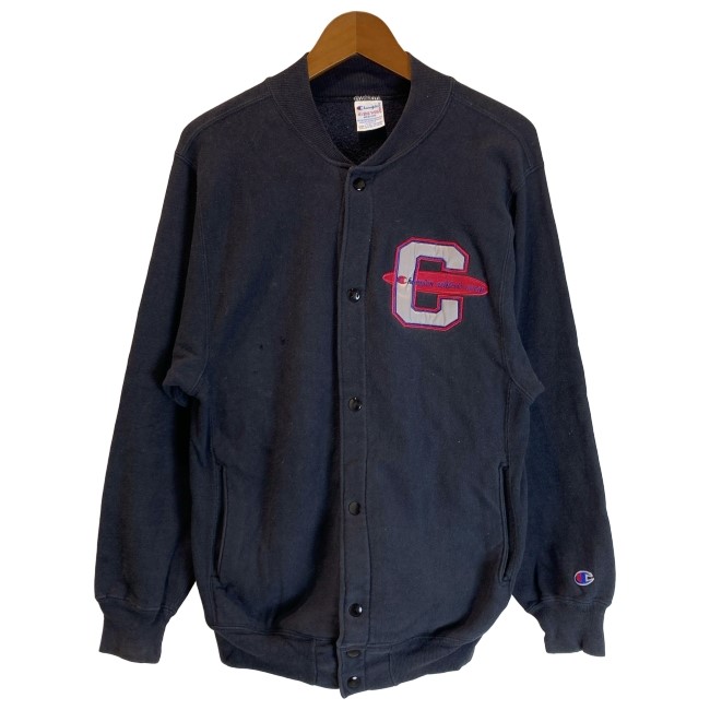 【中古】 Champion REVERSE WEAVE スウェットブルゾン 90s vintage 90年月日 OLD 長袖 裏起毛 スナップボタン ワンポイント 紋章 USA製 アメカジ 古着 /1591