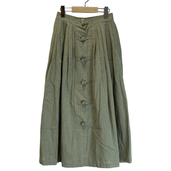 【中古】 i.s. ISSEY MIYAKE スカート 80s vintage 80年代 OLD ミモレ丈 無地 チャイナボタン プリーツ 日本製 ドメスティック 古着 /2496|KINJIusedclothing