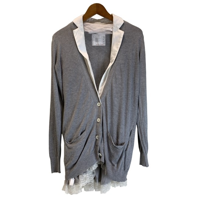 【中古】　Sacai　カーディガン　テーラードジャケット　長袖　レイヤード風　フリル　無地　古着　/2496｜KINJIusedclothing