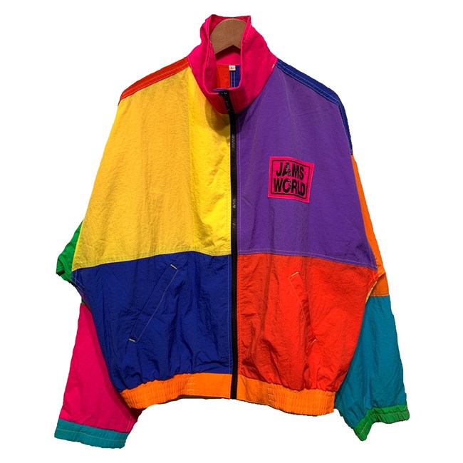【中古】 JAMS WORLD ナイロンジャケット 90s vintage 90年代 アウター ハイネック フルジップ クレイジーパターン 両面プリント ブランドロゴ ホノルルマラソン USA製 古着 /1952|KINJIusedclothing