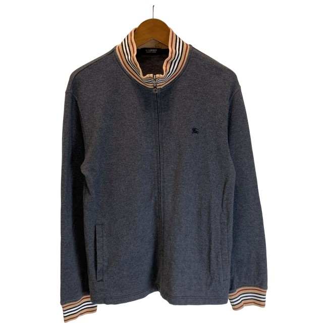 【中古】 BURBERRY BLACK LABEL ジップアップスウェット 長袖 無地 ワンポイント 縫い 古着 /1156