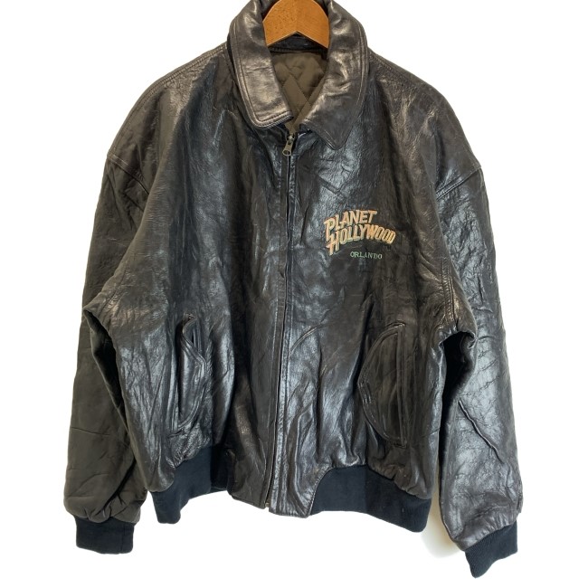 【中古】 PLANET HOLLYWOOD スタジャン リヴァーシブル 即物的なめし革 ブランド名ロゴタイプ 縫い 広告業 厚地の外套大きさ 古着 /1531