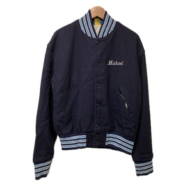【中古】　Gem SPORTSWEAR　スタジャン　ブルゾン　アウター　刺しゅうデザイン　Michael　MANUEL　バイカラー　USA製　古着　/0150｜KINJIusedclothing