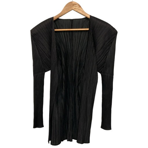 【中古】　PLEATS PLEASE ISSEY MIYAKE　カーディガン　レイヤード　無地　プリーツ　ストレッチ　日本製　ドメスティック　古着　/2496｜KINJIusedclothing