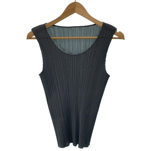 【中古】　PLEATS PLEASE　ノースリーブ　トップス　無地　プリーツ　ストレッチ　日本製　ドメスティック　古着　/2495｜KINJIusedclothing